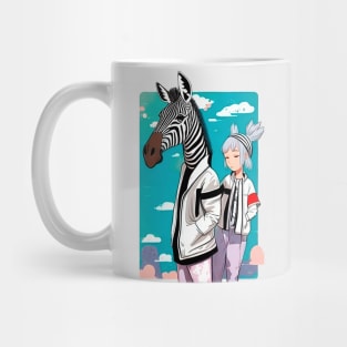 Girl standing next to a zebra Mug